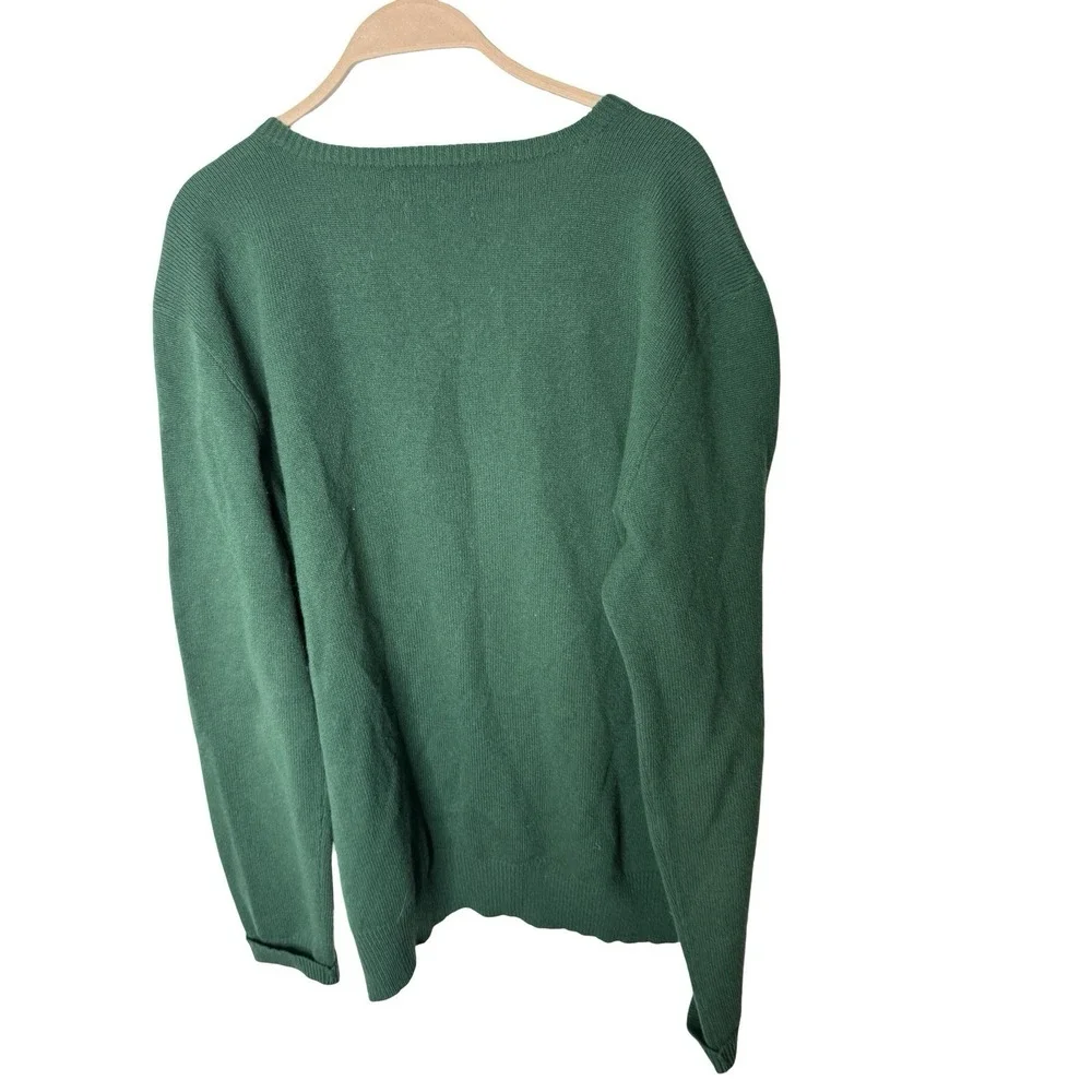 Polo Ralph Lauren V Neck Sweater‎ Men XL Green Lambswool Embroidered Orange Pony